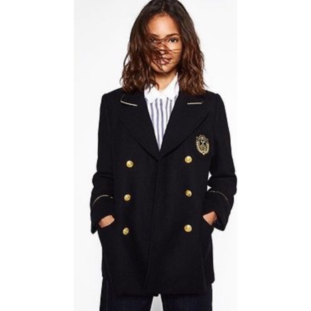 ZARA WOOL MILITARY DOUBLE-BREASTED COAT M